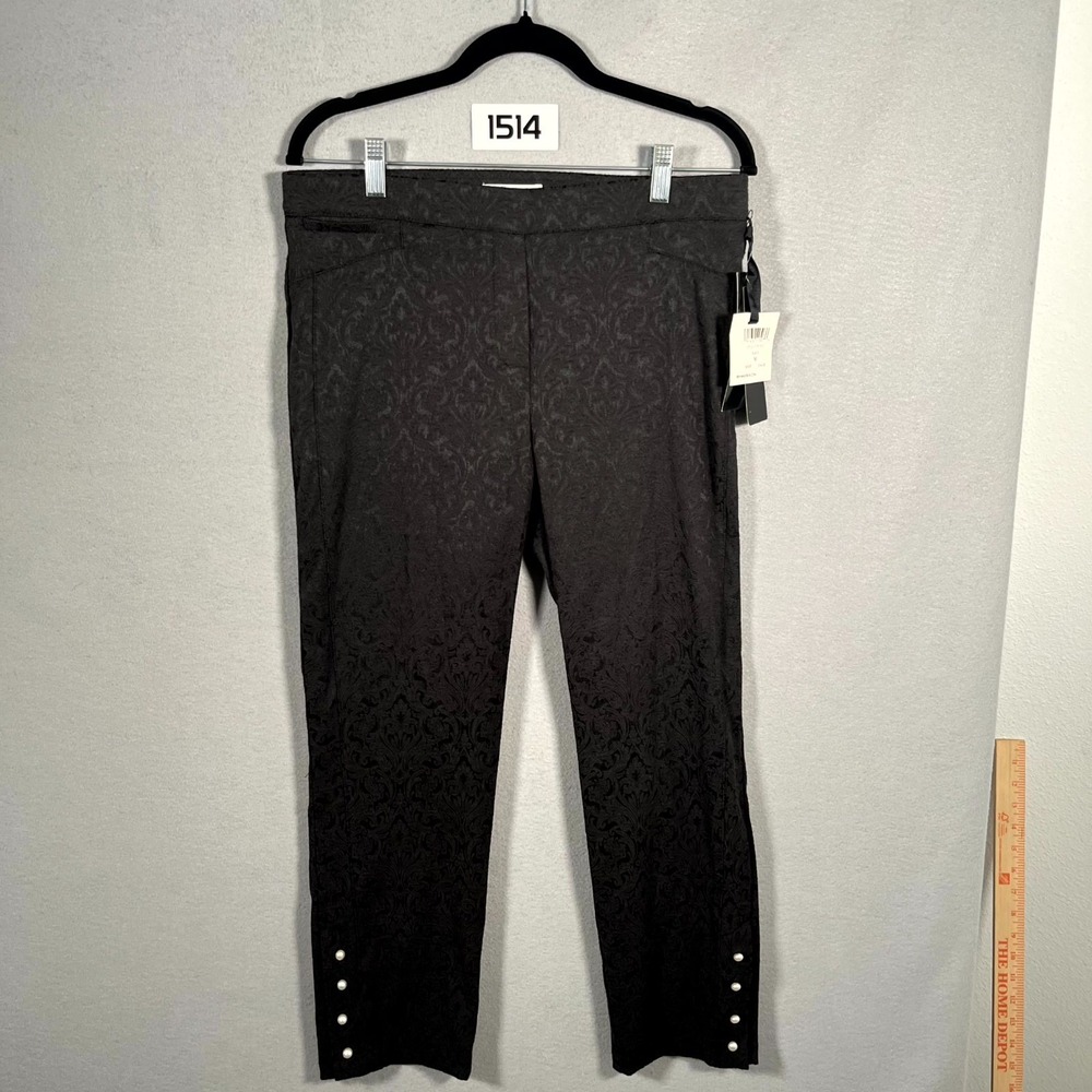 89th + Madison Pants Womens Medium Black Jacquard Damask Stretch Pearl Ankle